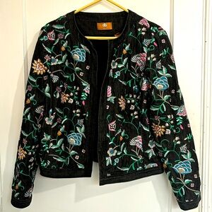 Dana Buchman Black Denim Floral Embroidery Shirt Jacket -16
